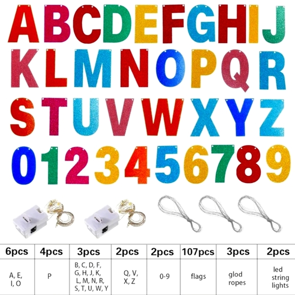 112 Pcs DIY Glitter Customizable Banner Kit ( Includes 107 Letters and Numbers) - Picture 4 of 7